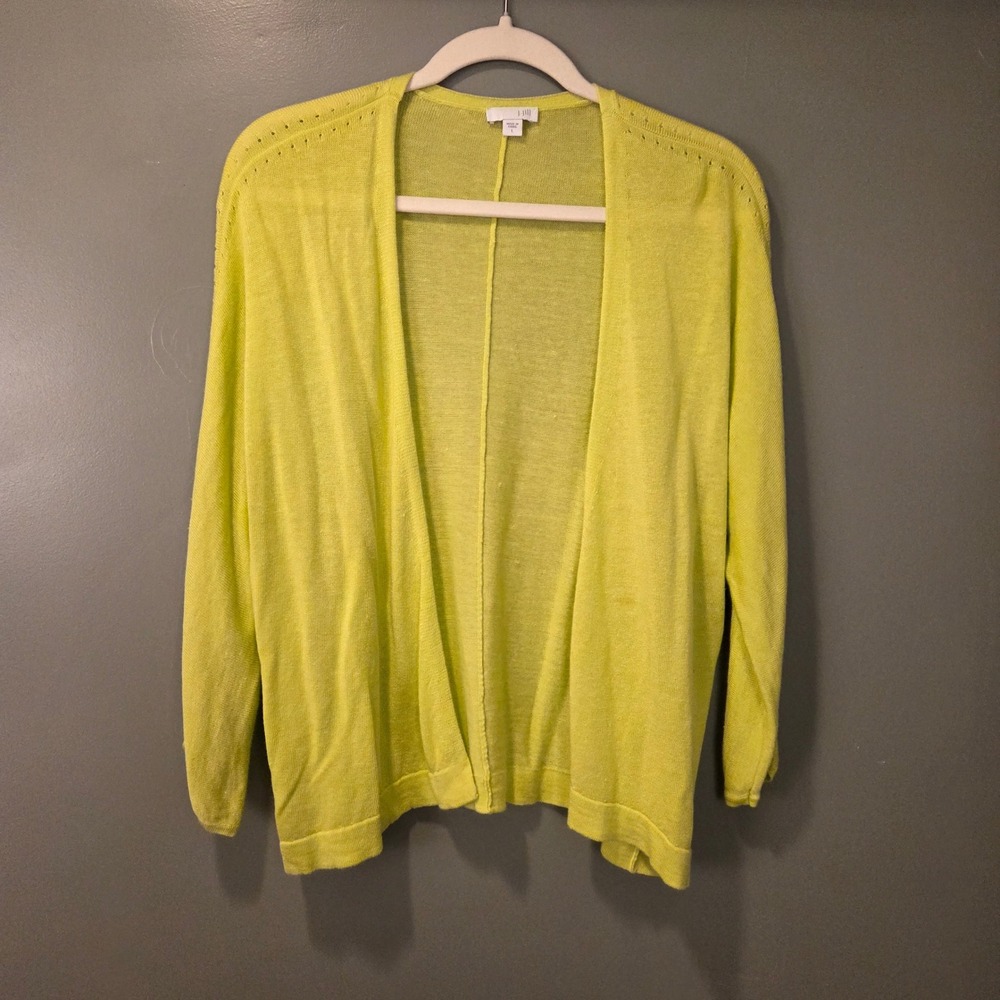 J. Jill Women's Linen Blend Open Front Cardigan Size‎ L 3/4 Sleeves Lightweight
